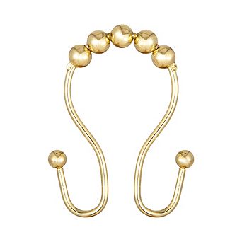 Utopia Alley Rust-Proof Stainless Steel Double Shower Curtain Hooks with Rolling Balls - Set of 12