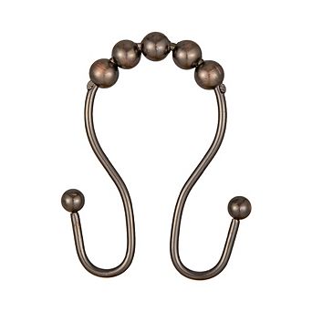 Utopia Alley Rust-Proof Stainless Steel Double Shower Curtain Hooks with Rolling Balls - Set of 12