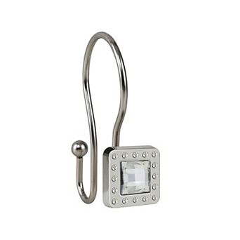 Utopia Alley Rust-Resistant Metal Double Shower Curtain Hooks with Large Center Crystal - Set of 12