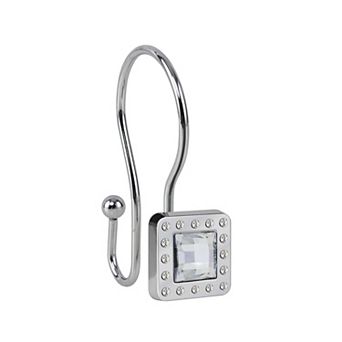 Utopia Alley Rust-Resistant Metal Double Shower Curtain Hooks with Large Center Crystal - Set of 12