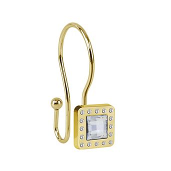Utopia Alley Rust-Resistant Metal Double Shower Curtain Hooks with Large Center Crystal - Set of 12