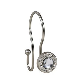 Utopia Alley Rust-Resistant Metal Double Shower Curtain Hooks with Large Center Crystal - Set of 12