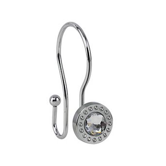 Utopia Alley Rust-Resistant Metal Double Shower Curtain Hooks with Large Center Crystal - Set of 12