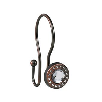 Utopia Alley Rust-Resistant Metal Double Shower Curtain Hooks with Large Center Crystal - Set of 12