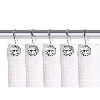 Utopia Alley Rust-Resistant Metal Shower Curtain Hooks with Large Crystal, Set of 12