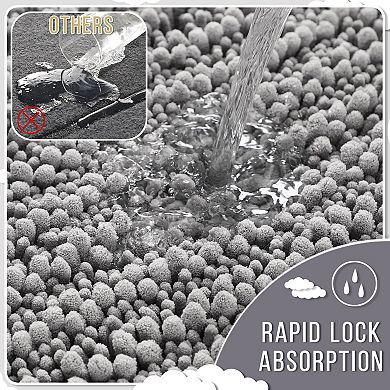 Grey chenille bath mat soft absorbent quick dry non slip washable