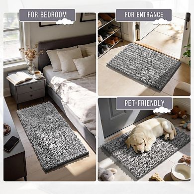 Grey chenille bath mat soft absorbent quick dry non slip washable