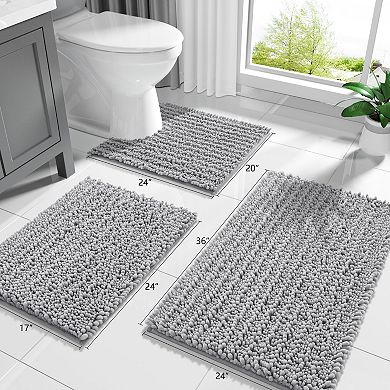 Grey chenille bath mat soft absorbent quick dry non slip washable