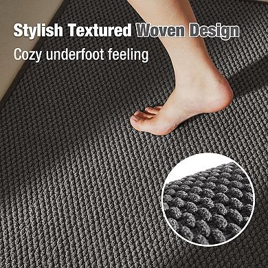 Dark grey thin bath mat, low pile absorbent non-slip washable