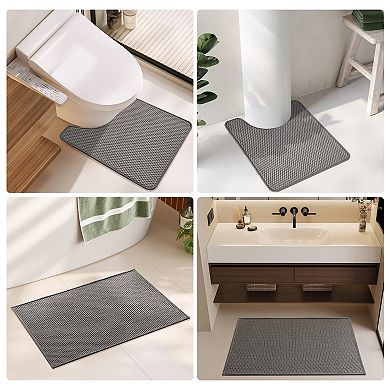 Dark grey thin bath mat, low pile absorbent non-slip washable