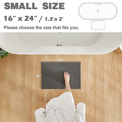 Dark grey thin bath mat, low pile absorbent non-slip washable