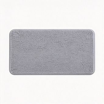 Grey chenille bath mat, absorbent quick dry rubber backing, washable