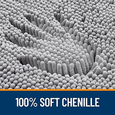 Grey chenille bath mat, absorbent quick dry rubber backing, washable