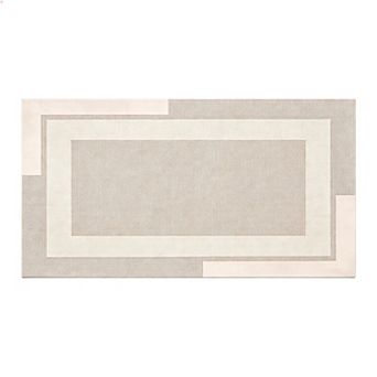 Beige thin rubber backed bath mat absorbent quick dry washable easy care