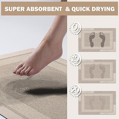 Beige thin rubber backed bath mat absorbent quick dry washable easy care