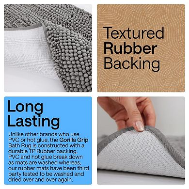 Chenille bath mat, quick absorb, rubber backing, machine washable