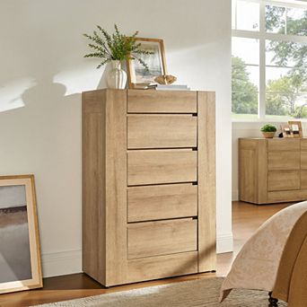 5 Drawer Dresser for Bedroom, 47" Tall Modern Wood Chest of Drawers, Storage Cabinet for Living Room