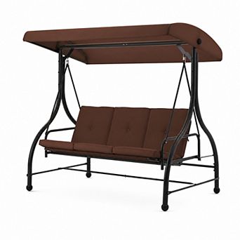 3 Person Metal Patio Swing Chair Outdoor Porch Swing for Garden Backyard Deck