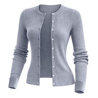 Women's Soft Knit Cardigan Sweater with Long Sleeves Round Neck & Open Front - WOVA COUTURE