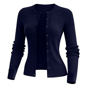 Women's Soft Knit Cardigan Sweater with Long Sleeves Round Neck & Open Front - WOVA COUTURE