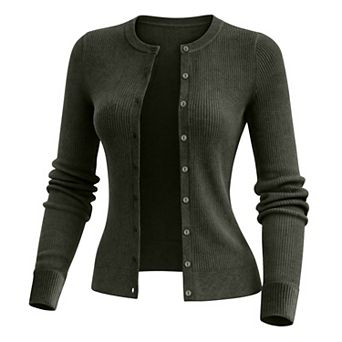Women's Soft Knit Cardigan Sweater with Long Sleeves Round Neck & Open Front - WOVA COUTURE