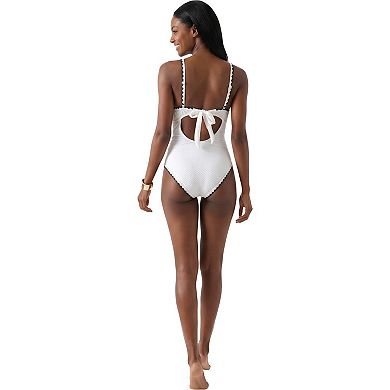 Women's Textured Tie Front One Piece Swimsuit with Open Back