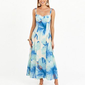 Women's Floral Maxi Dress with Sweetheart Bodice and Smocked Back