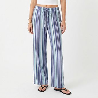 Women's Striped Wide Leg Pants with Drawstring Waist