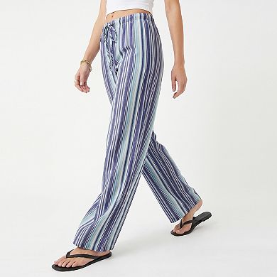Women's Striped Wide Leg Pants with Drawstring Waist