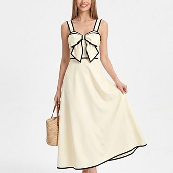 Women's Bow Front Maxi Dress with Contrast Trim and Wide Straps