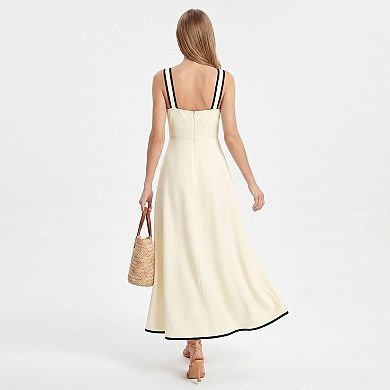 Women's Bow Front Maxi Dress with Contrast Trim and Wide Straps