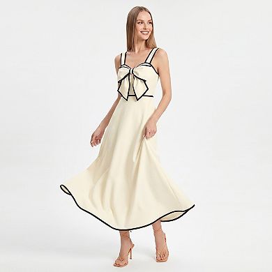 Women's Bow Front Maxi Dress with Contrast Trim and Wide Straps