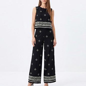 Women's 2 pc Embroidered Crop Top and Wide Leg Pants Set