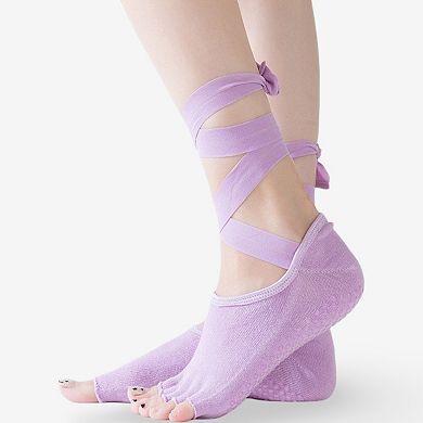 Women’s Tie-Strap Five-Toe Yoga Socks Non-Slip Pilates Socks 3 Pack