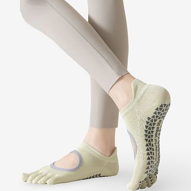 Women’s Cotton Pilates Yoga Socks with Grip, Five-Toe Design 3 Pack