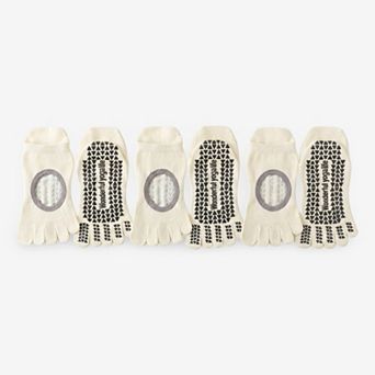 Women’s Cotton Pilates Yoga Socks with Grip, Five-Toe Design 3 Pack