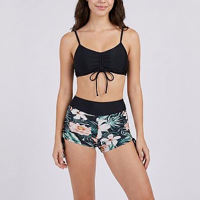Women's 2 Piece Ruched Bikini Top and Swim Shorts Set