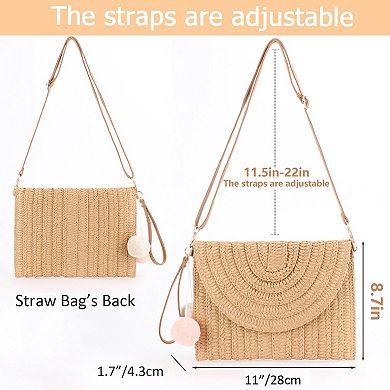Straw Woven Womens Shoulder Bag Envelope Clutch for Beach