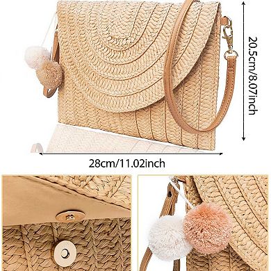 Straw Woven Womens Shoulder Bag Envelope Clutch for Beach