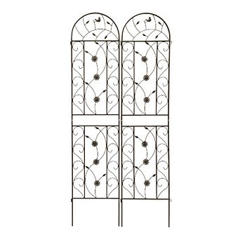 Loheer 2 Pack Metal Garden Trellis for Climbing Plants Outdoor Flower Support Brown