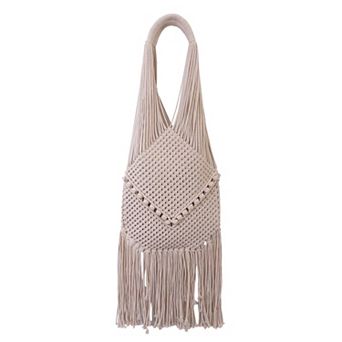 Magid Natural Cotton Macrame Fringe Shoulder Bag