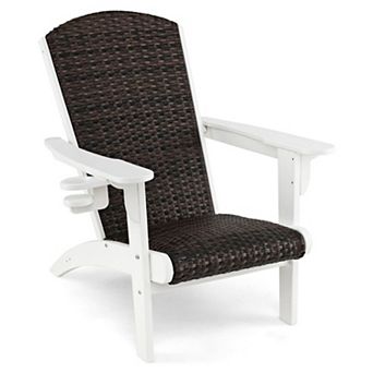 YIORTWO Patio Adirondack Chair HDPE Rattan Padded Seat with Hidden Cup Holder