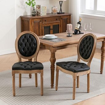 CEWOR French Solid Wood Dining Chair 2 pc Set, PU leather with Nailhead Trim