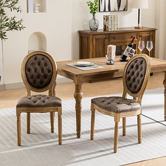 CEWOR French Solid Wood Dining Chair 2 pc Set, PU leather with Nailhead Trim
