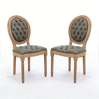 CEWOR French Solid Wood Dining Chair 2 pc Set, PU leather with Nailhead Trim
