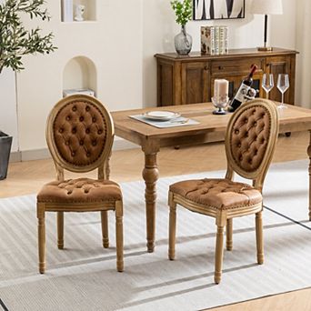 CEWOR French Solid Wood Dining Chair 2 pc Set, PU leather with Nailhead Trim