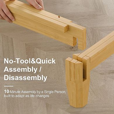 CEWOR 100% Solid Bamboo Wood Bed Frame with Wood Slat Support, Tool Free Installation