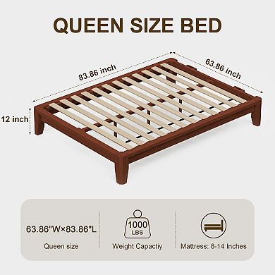 CEWOR 100% Solid Bamboo Wood Bed Frame with Wood Slat Support, Tool Free Installation