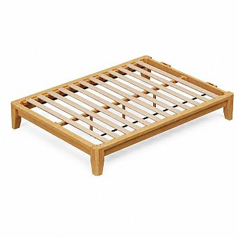 CEWOR 100% Solid Bamboo Wood Bed Frame with Wood Slat Support, Tool Free Installation