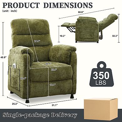 CEWOR Chenille Recliner Chair with Remote, Small Spaces
